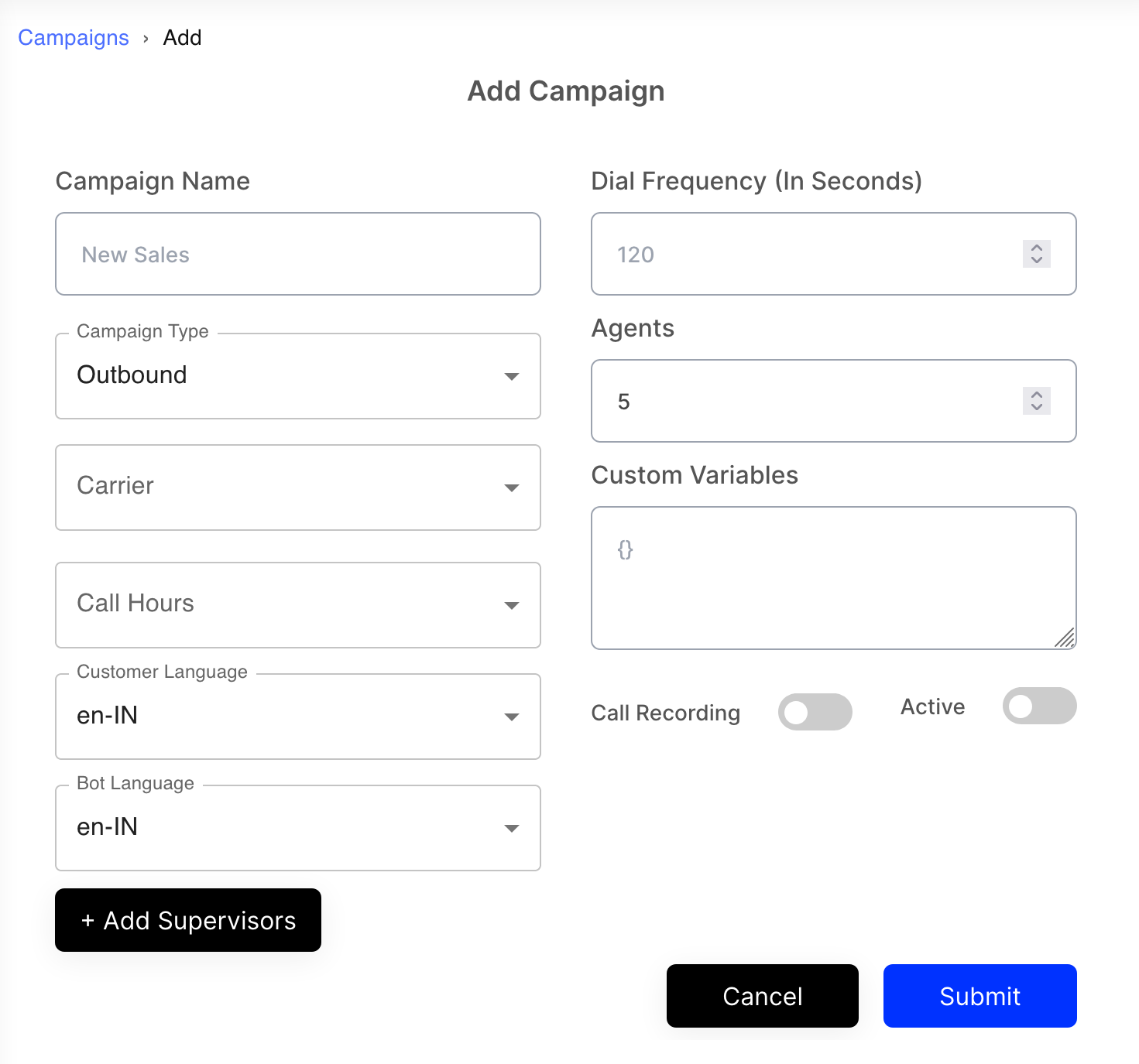 DialSense add campaign