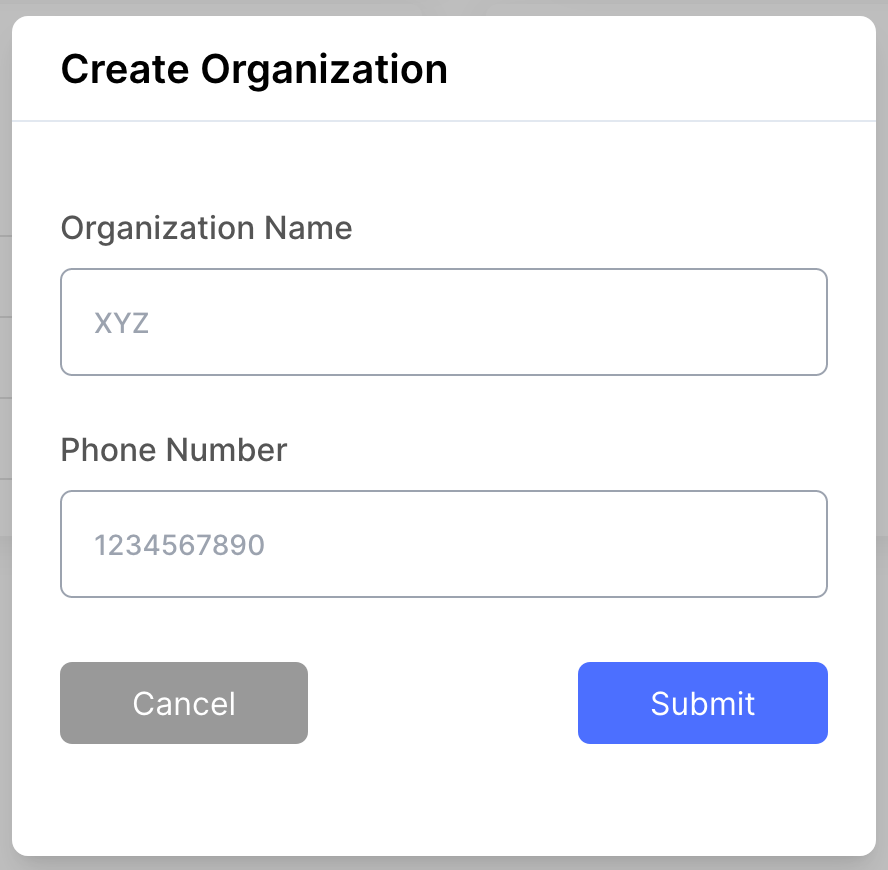 Create organization form