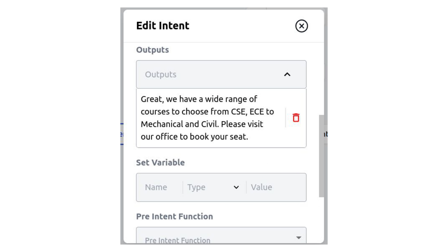 Yes intent output