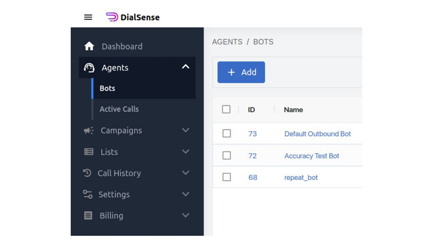 Bots list page